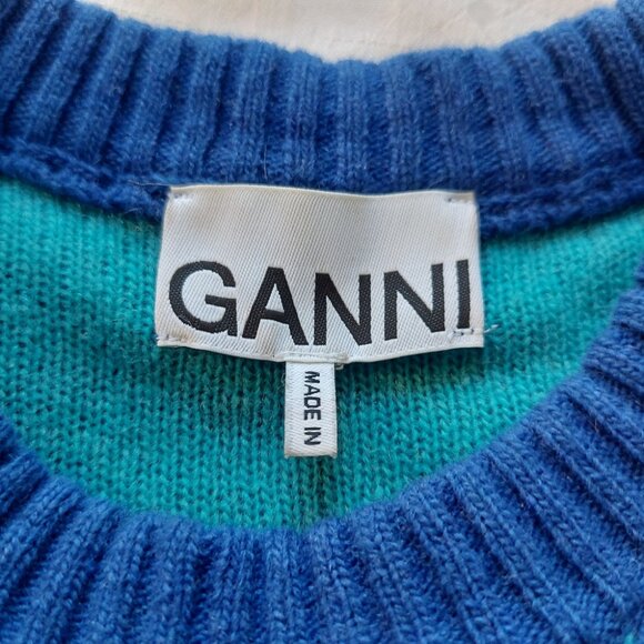 Ganni Multicolor Gradient Sweater Wool Blend Women Medium Graphic Logo Fall Knit - Picture 6 of 9